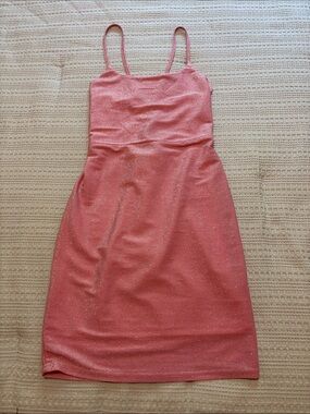 Pink Glitter Mini Slip Dress with Spaghetti Straps